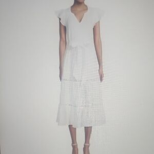 MAGASCHONI 100%ORGANIC COTTON TIERED WHITE MIDI DRESS SIZE L